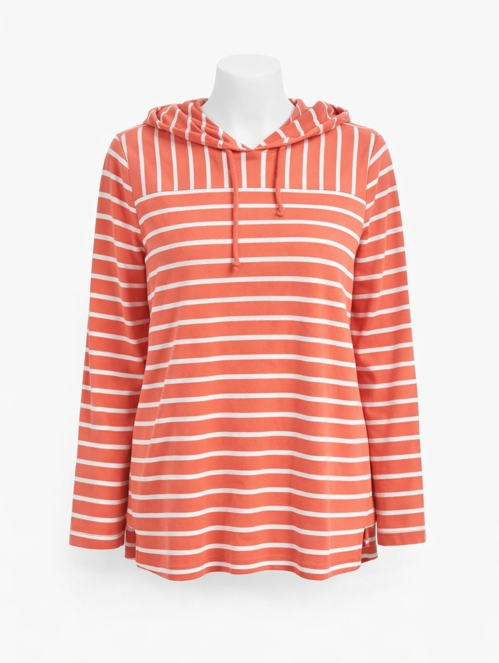 NWT Christopher & Banks Coral White Striped Hoodie XL Lightweight Pullover Women